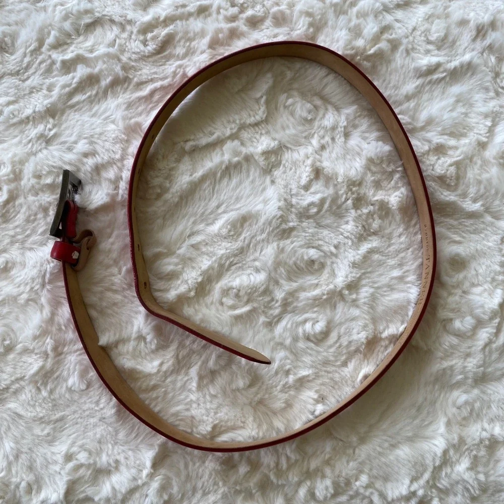 Tanner Leather Belt Women Small Red Italian Genuine Leather Skinny Waist Belt